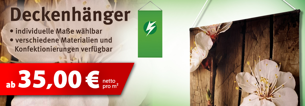 Deckenhänger ab 38,00 € netto pro Stk. mit Holz, Metall oder Alustab 
