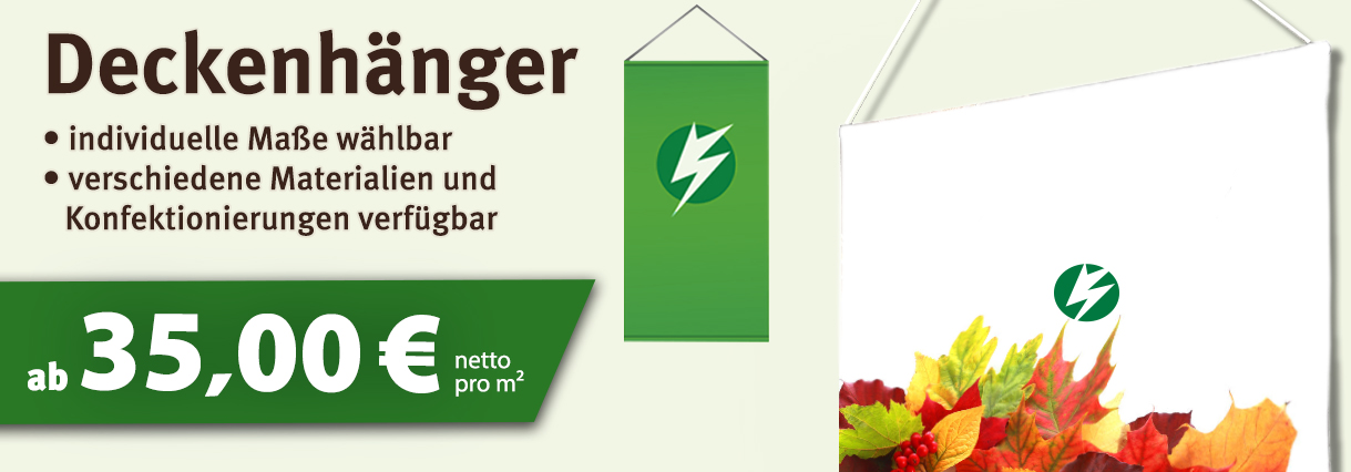 Deckenhänger ab 35,00 € netto pro Stk. mit Holz, Metall oder Alustab 