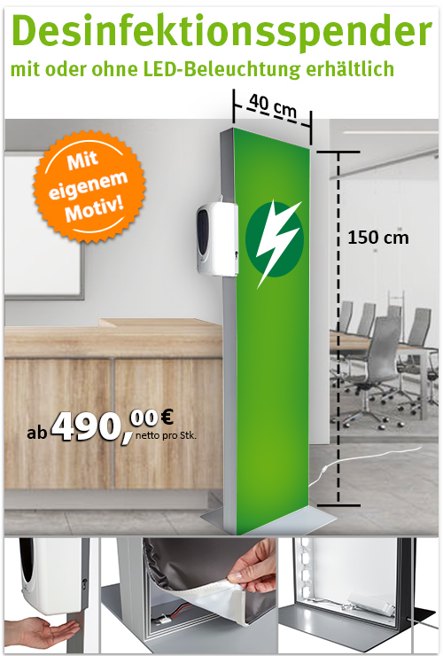 BannerSkandal Desinfektionsspender mit oder ohne LED-Beleuchtung